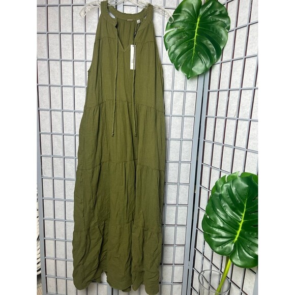 TAHARI Boho MAXI DRESS Sleeveless, High neck, Tiered Hem Green size small - Picture 1 of 9